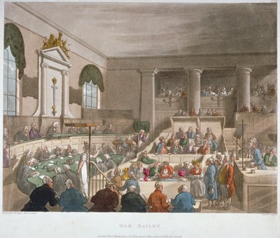 Interieur van het Sessions House, Old Bailey, met een rechtszitting, City of London, 1809 door Augustus Charles Pugin