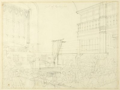 Studie voor Rechtbank van Koophandel, uit Microkosmos van Londen door Augustus Charles Pugin
