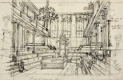 Studie voor House of Commons, uit Microcosm of London door Augustus Charles Pugin