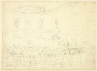 Studie voor India House, de verkoopkamer, uit Microcosm of London door Augustus Charles Pugin