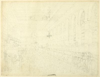 Studie voor The Long Room, Custom House, van Microkosmos van Londen door Augustus Charles Pugin