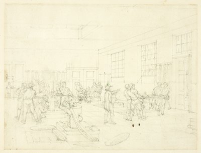 Studie voor De Munt, van Microkosmos van Londen (recto); Schets van binnenplaats (verso) door Augustus Charles Pugin