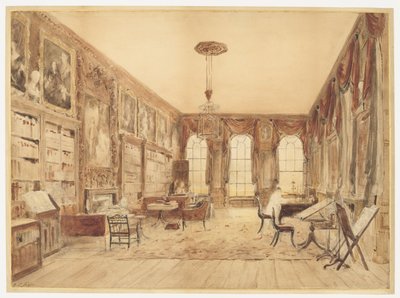 Het Interieur van de Bibliotheek in Cassiobury door Augustus Charles Pugin