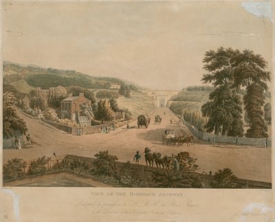 Uitzicht op de Highgate Archway door Augustus Charles Pugin