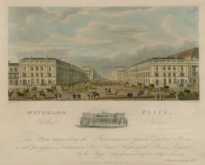 Waterloo Place, Carlton House, Londen door Augustus Charles Pugin