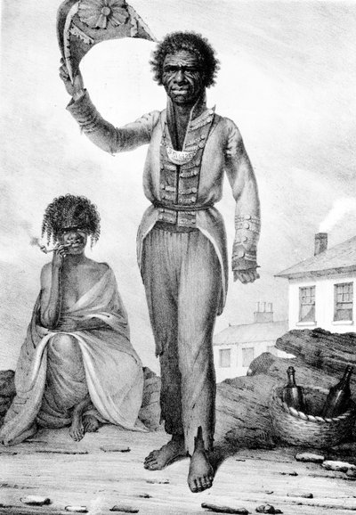 Bungaree, een inheemse chef van New South Wales, gegraveerd door Charles Joseph Hullmandel, 1830 door Augustus Earle