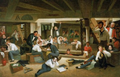 Leven op zee, beschrijving van vrije momenten aan boord van schepen, onder toezicht van een marineofficier door Augustus Earle