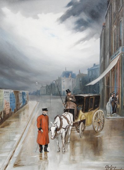 Na regen - Chelsea door Augustus Edwin Mulready
