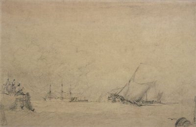 Lugger maakt zich klaar voor de monding van een haven door Augustus Wall Callcott