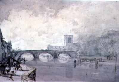 De abdij en Nungate Bridge, Haddington, East Lothian door Augustus Wall Callcott
