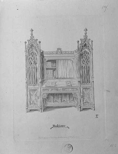 Ontwerp voor een gotische boekenkast, ca. 1835 door Augustus Welby Northmore Pugin