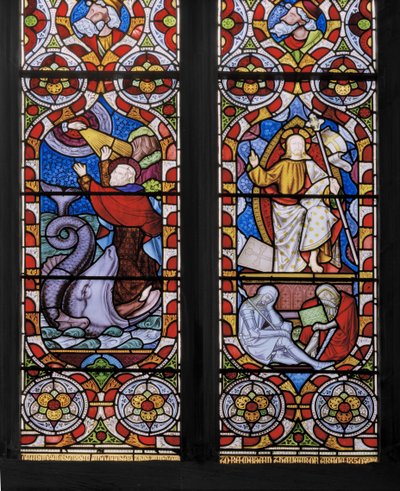 Typen en Antitypen: Jona en de Walvis en de Verrezen Christus (detail) door Augustus Welby Northmore Pugin