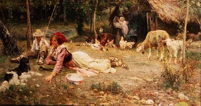 Italiaanse Boerderijscène door Aurelio Tiratelli