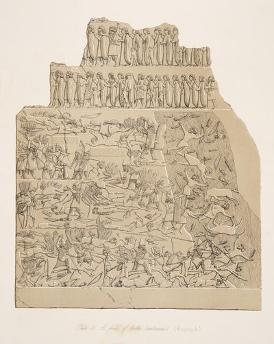 Een slagveld (Kouyunjik), uit Monumenten van Nineveh, uitgegeven 1849 door Austen Henry Layard