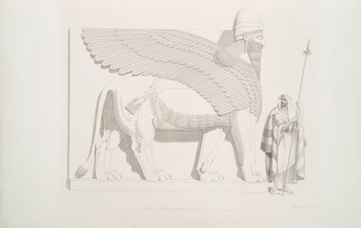 Een gevleugelde menshoofdige leeuw uit Nimroud [Calah], 1849 door Austen Henry Layard