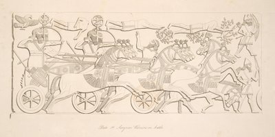 Assyrische krijgers in de strijd, uit Monumenten van Nineveh, uitgegeven 1849 door Austen Henry Layard