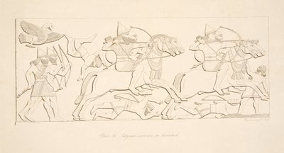 Assyrische krijgers te paard, uit Monumenten van Nineveh, uitgegeven 1849 door Austen Henry Layard