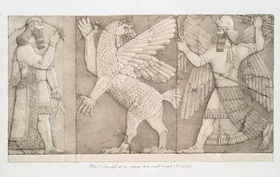 Bas-reliëfs bij een ingang van een kleine tempel in Nimroud [Calah], 1853 door Austen Henry Layard