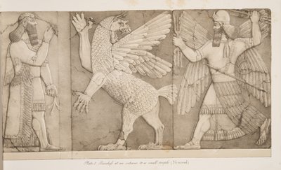Bas-reliëfs bij een ingang van een kleine tempel (Nimroud), uit Monumenten van Nineveh, uitgegeven 1849 door Austen Henry Layard