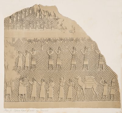 Gevangenen en een deel van de ommuurde stad (Kouyunjik), illustratie uit Monumenten van Nineveh, 1858 door Austen Henry Layard
