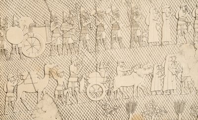 Detail van gevangenen en buit uit de stad Lachich, illustratie uit Monumenten van Nineveh, 1858 door Austen Henry Layard