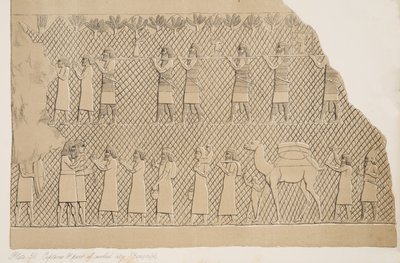 Detail van gevangenen en een deel van de ommuurde stad (Kouyunjik), illustratie uit Monumenten van Nineveh, 1858 door Austen Henry Layard