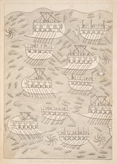 Vijanden van de Assyriërs die toevlucht zoeken in schepen (Kouyunlik), uit Monumenten van Nineveh door Austen Henry Layard