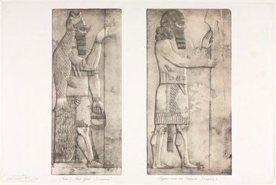 Monumenten van Nineve: Plaat 6, Vis-god (Nimroud); Figuur bij een Ingang (Kouyunjik) door Austen Henry Layard