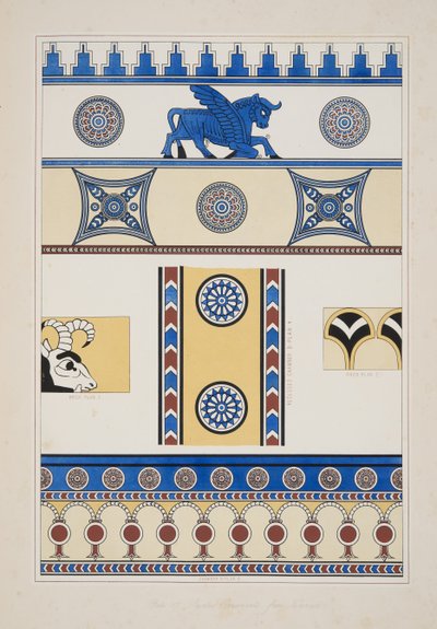 Geschilderde ornamenten uit Nimroud, uit Monumenten van Nineveh door Austen Henry Layard