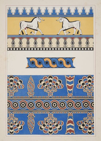 Geschilderde ornamenten uit Nimroud, uit Monumenten van Nineveh door Austen Henry Layard