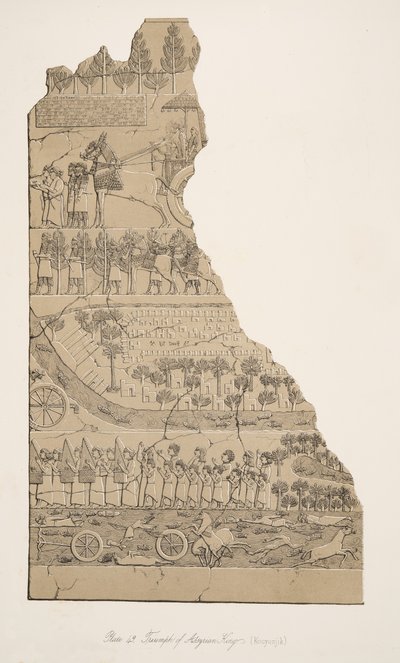 Triomf van Assyrische koningen (Kouyunjik), uit Monumenten van Nineveh, uitgegeven 1849 door Austen Henry Layard