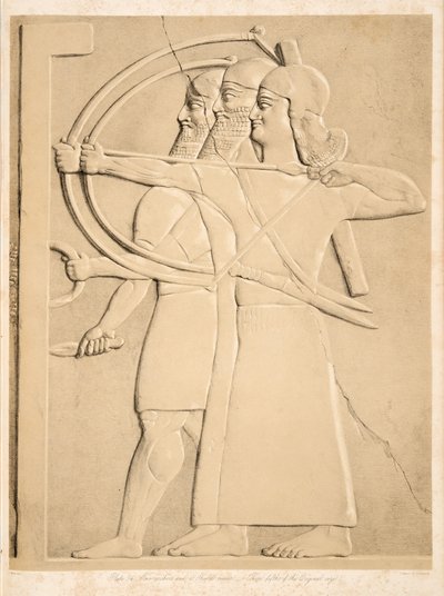 Twee boogschutters en een schilddrager, uit Monumenten van Nineveh door Austen Henry Layard