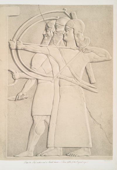 Twee boogschutters en een schilddrager, 1849 door Austen Henry Layard