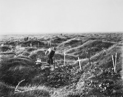 Zicht op verspreide Australische graven langs de OG1-lijn op het slagveld van Pozieres, 16 september 1917 door Australian Photographer