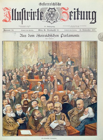 Een stormachtige zitting in het Oostenrijkse parlement in Wenen, 1897 door Austrian School