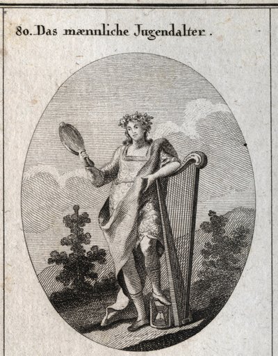 Allegorie van adolescentie. Gravure in "Iconologie oder Ideen aus dem Gebiete der Leidenschaften und Allegorien bildich dargestellt fur Zeichner, Mahler" door Austrian School