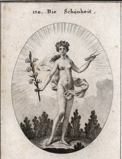 Allegorie van schoonheid. De passer is het embleem van de nauwkeurigheid van verhoudingen. De lelie is het symbool van schoonheid. Gravure in 