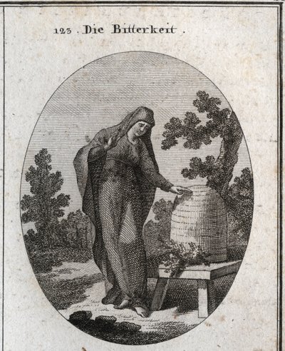 Allegorie van bitterheid. Gravure in "Iconologie oder Ideen aus dem Gebiete der Leidenschaften und Allegorien bildich dargestellt fur Zeichner, Mahler, Dichter, Gelehrte, Erzieher und freunde Hoherer G" door Austrian School