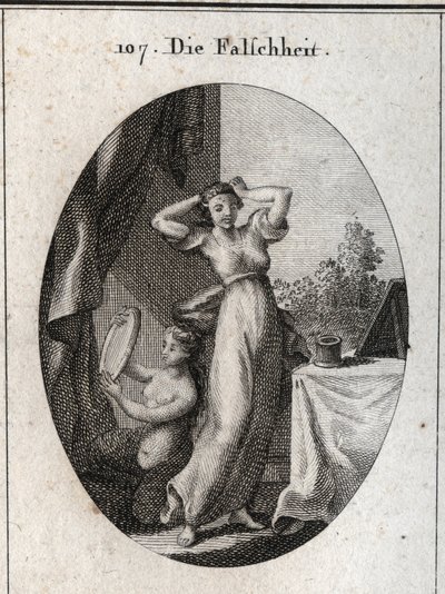 Allegorie van valsheid. Gravure in "Iconologie oder Ideen aus dem Gebiete der Leidenschaften und Allegorien bildich dargestellt fur Zeichner, Mahler" door Austrian School
