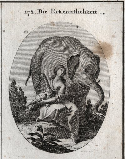 Allegorie van dankbaarheid. Haar symbolen zijn de ooievaar omdat ze haar vader op hun oude dag dezelfde dienst bewijst die ze in haar jeugd ontving en de olifant omdat hij zeer dankbaar is, hij in staat is zijn leven te riskeren door te vechten voor zijn m door Austrian School