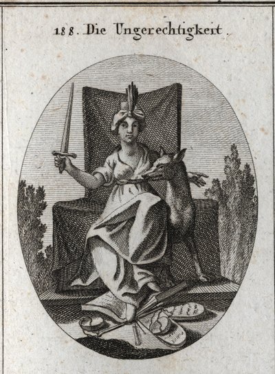 Allegorie van onrechtvaardigheid. Gravure in "Iconologie" door Austrian School