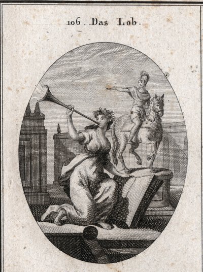 Allegorie van lof. Gravure in "Iconologie oder Ideen aus dem Gebiete der Leidenschaften und Allegorien bildich dargestellt fur Zeichner, Mahler" door Austrian School