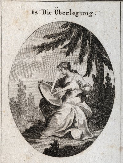 Allegorie van reflectie. Gravure in "Iconologie oder Ideen aus dem Gebiete der Leidenschaften und Allegorien bildich dargestellt fur Zeichner, Mahler" door Austrian School