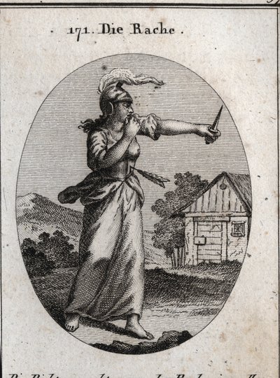 Allegorie van wraak. Gravure in "Iconologie oder Ideen aus dem Gebiete der Leidenschaften und Allegorien bildich dargestellt fur Zeichner, Mahler" door Austrian School