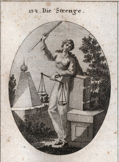 Allegorie van strengheid. Gravure in "Iconologie oder Ideen aus dem Gebiete der Leidenschaften und Allegorien bildich dargestellt fur Zeichner, Mahler" door Austrian School