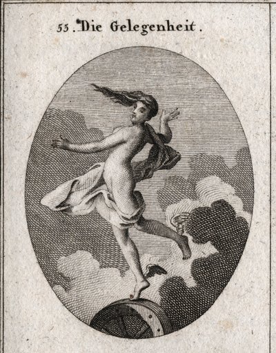 Allegorie van de gelegenheid. Gravure in "Iconologie oder Ideen aus dem Gebiete der Leidenschaften und Allegorien bildich dargestellt fur Zeichner, Mahler" door Austrian School