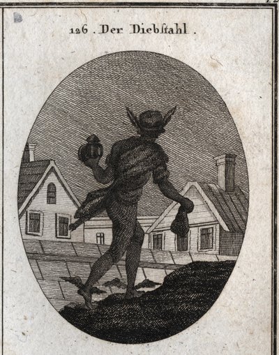 Allegorie van diefstal weergegeven door een man die 