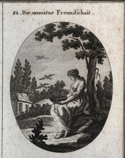 Allegorie van nutteloze vriendschappen die een nest vasthouden waardoor zwaluwen kunnen wegvliegen. Gravure in 