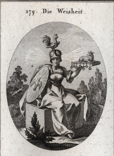 Allegorie van wijsheid. Zijn kleding en zijn witte wapens definiëren zijn kracht en zuiverheid. De haan op zijn helm is het symbool van zijn intelligentie en waakzaamheid. De lichtstralen die uit zijn slapen komen betekenen waardigheid en heiligheid. Het s door Austrian School