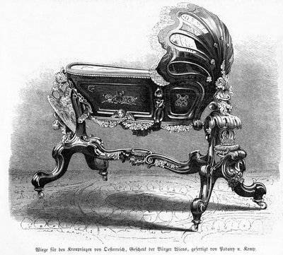 Babybed van de Oostenrijkse Kroonprins, illustratie uit Leipziger Illustrirte Zeitung, 1859 door Austrian School